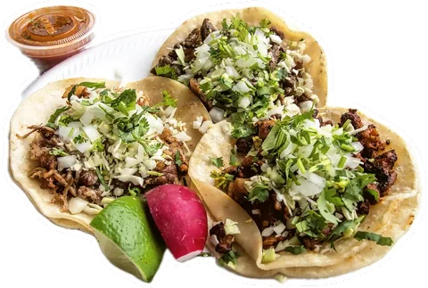 Three street tacos, cut out and stuck down as a die-cut sticker
